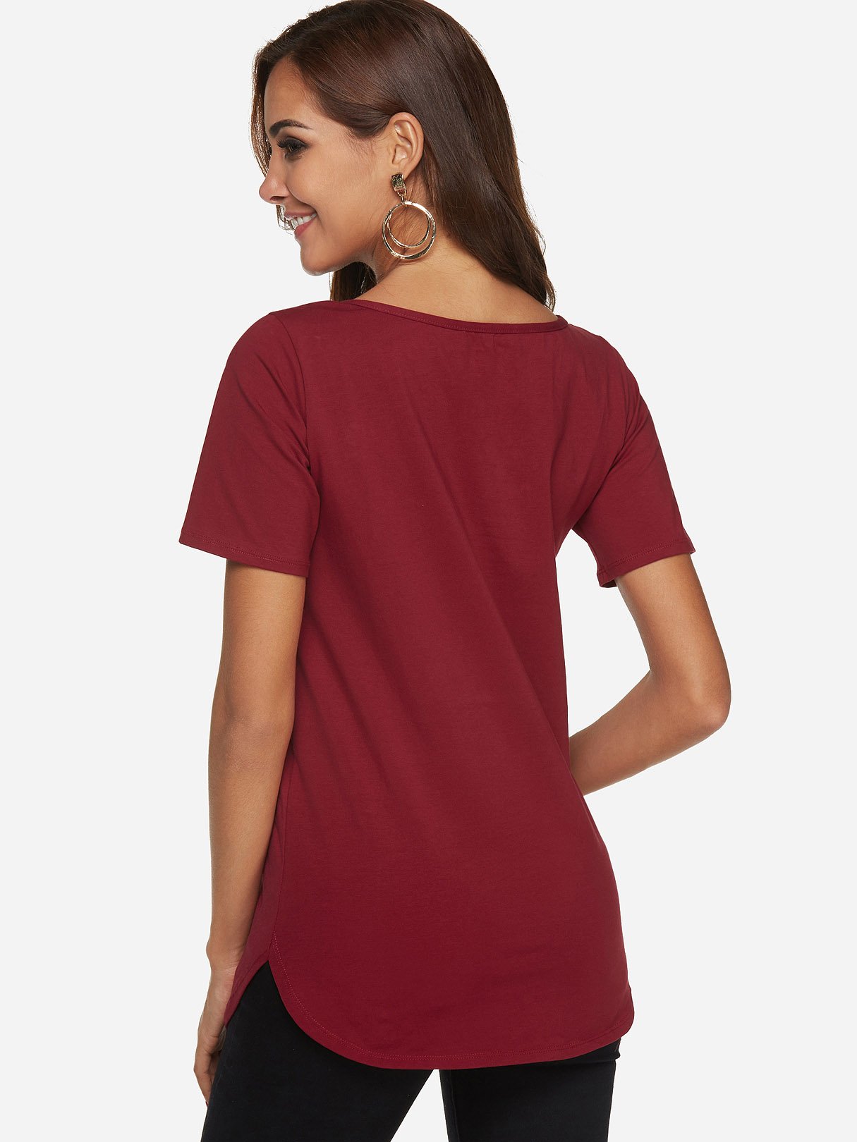NEW FEELING Womens Burgundy T-Shirts