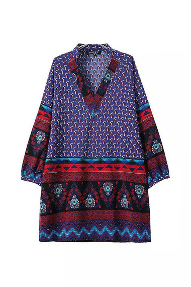Wholesale Floral Print Folk Shirt Dress