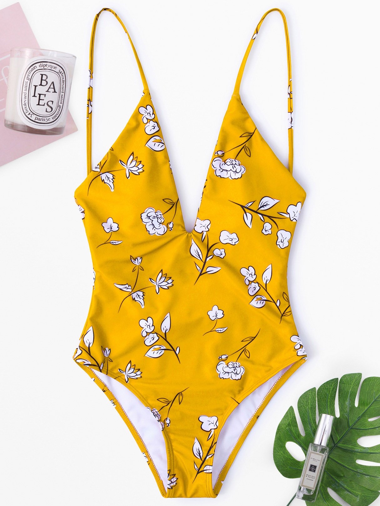 Wholesale V-Neck Sleeveless Floral Print Backless Lace-Up One-Piece Swimsuit