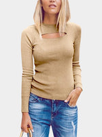 Wholesale Knitted Round Neck Hollow Front Design Bottoming T-Shirt