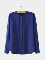 Wholesale Lace Long Sleeve Navy Blouses