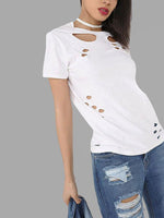 Wholesale Cut Out Short Sleeve White T-Shirts