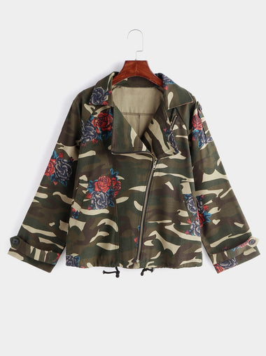 Wholesale Lapel Collar Camouflage Floral Print Long Sleeve Camo Plus Size Coats & Jackets