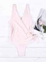 Wholesale V-Neck Sleeveless Crossed Front Backless One-Piece Swimsuit