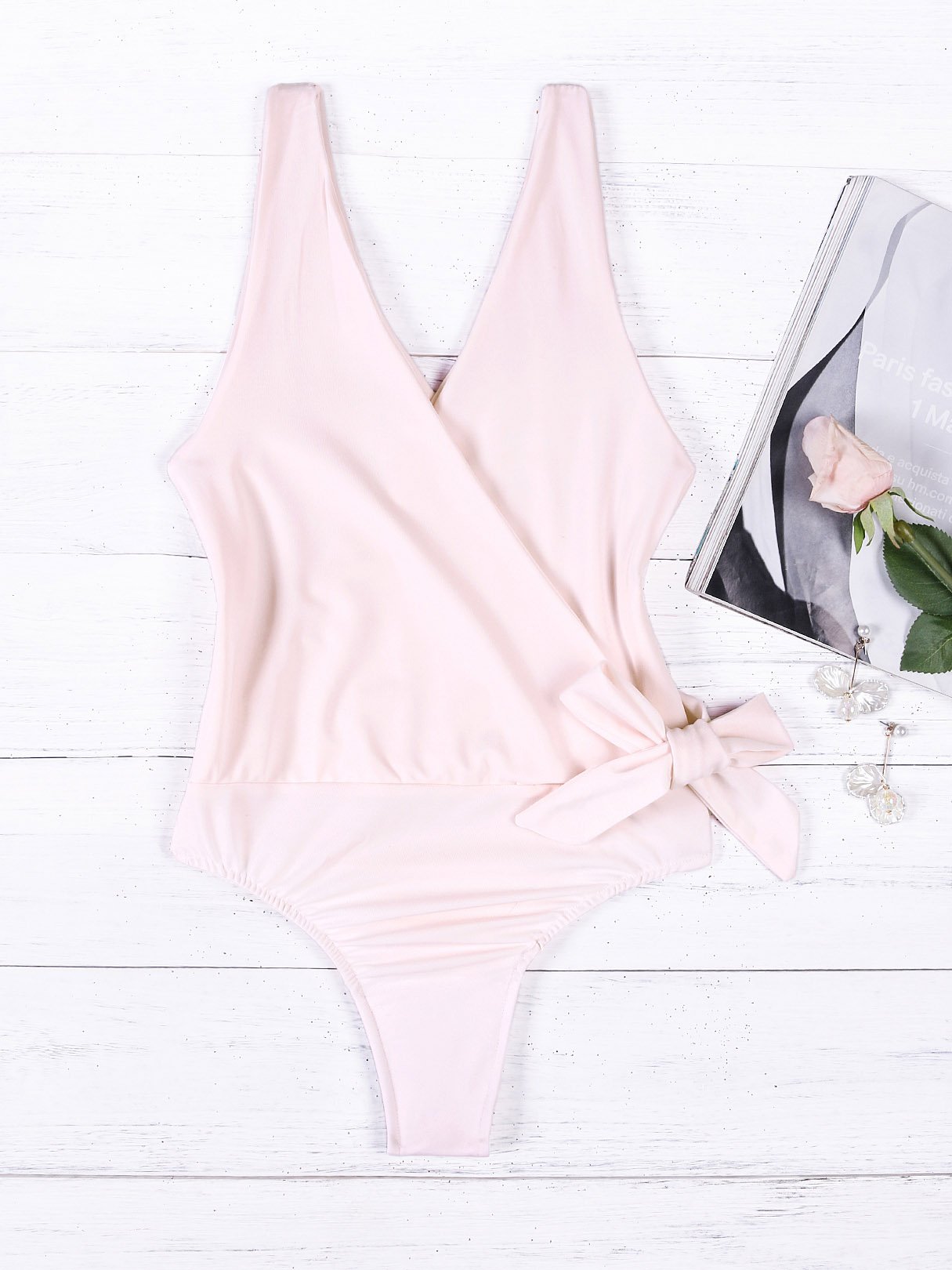 Wholesale V-Neck Sleeveless Crossed Front Backless One-Piece Swimsuit