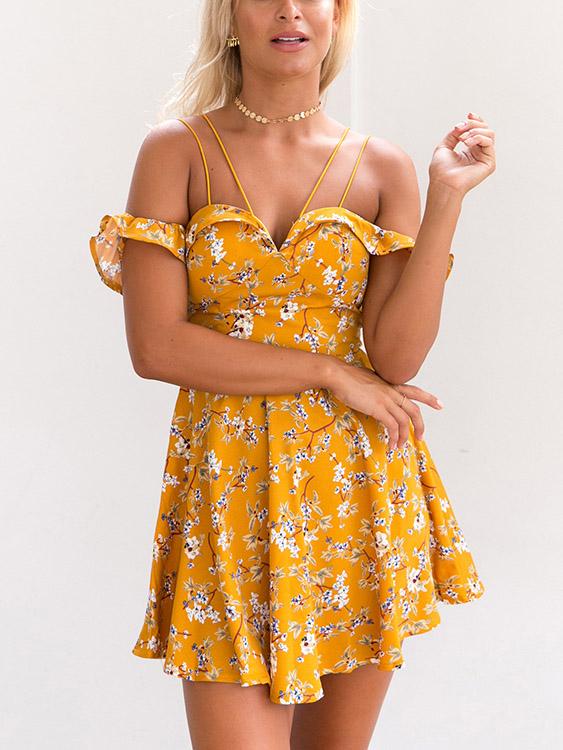 OEM Ladies Yellow Floral Dresses