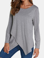Wholesale Round Neck Crossed Front Long Sleeve Irregular Hem T-Shirts