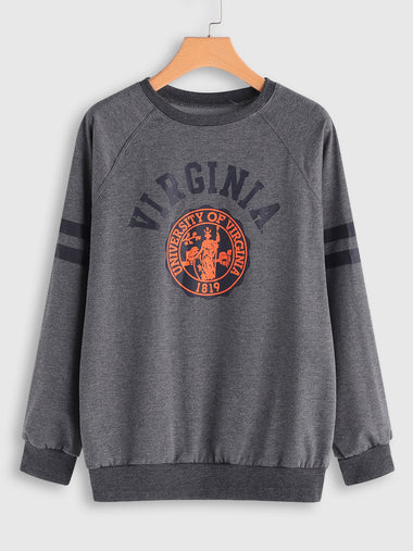 Wholesale Round Neck Letter Long Sleeve Grey Plus Size Tops