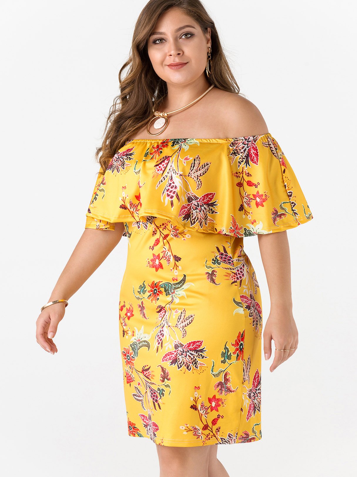 OEM Ladies Yellow Plus Size Dresses