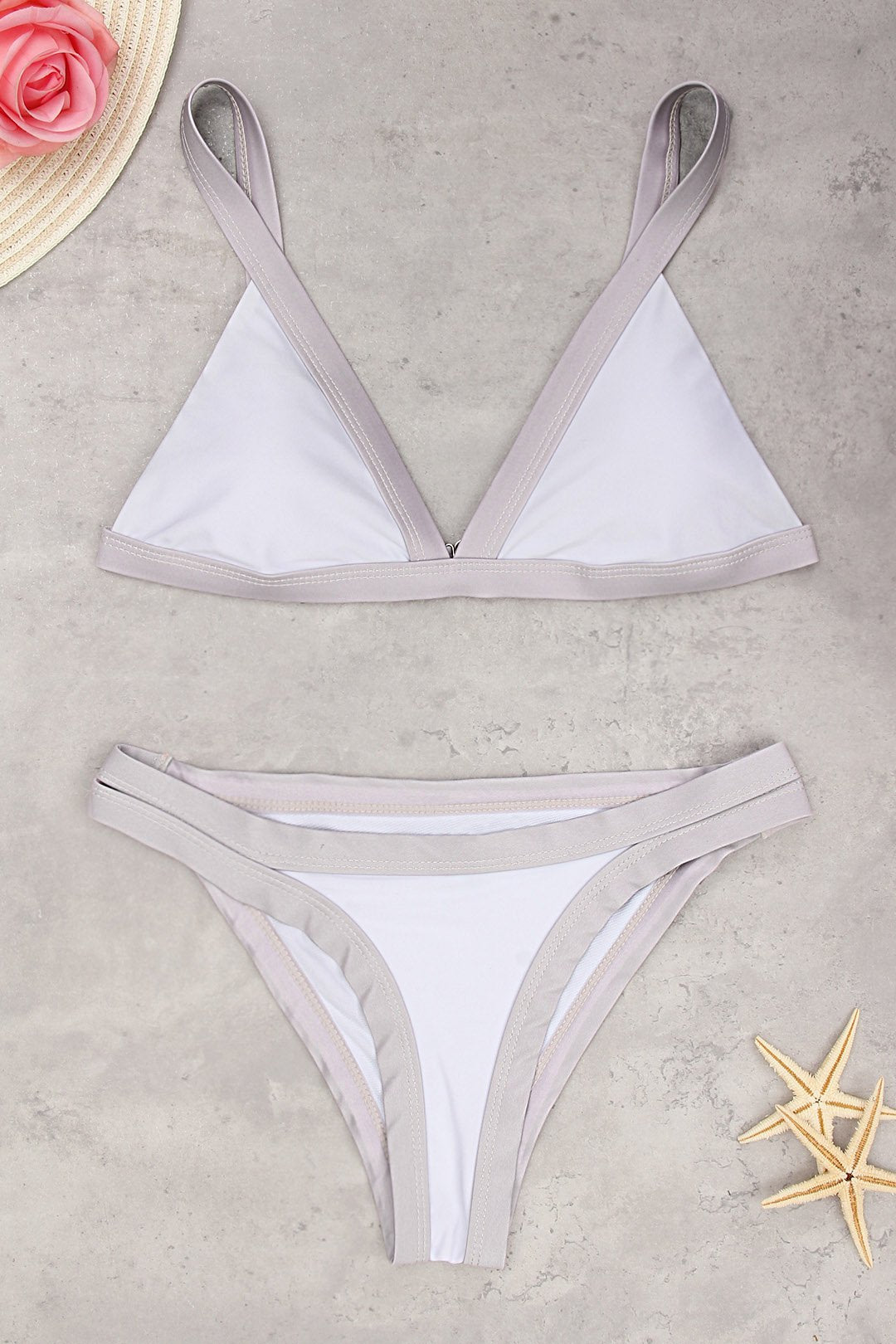 Wholesale White V-Neck Sleeveless Backless 2 Piece Bikinis