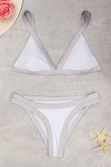 Wholesale White V-Neck Sleeveless Backless 2 Piece Bikinis