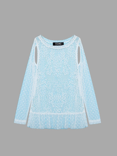 Wholesale Crew Neck Lace Cut Out Long Sleeve White Cover Ups Swimwear