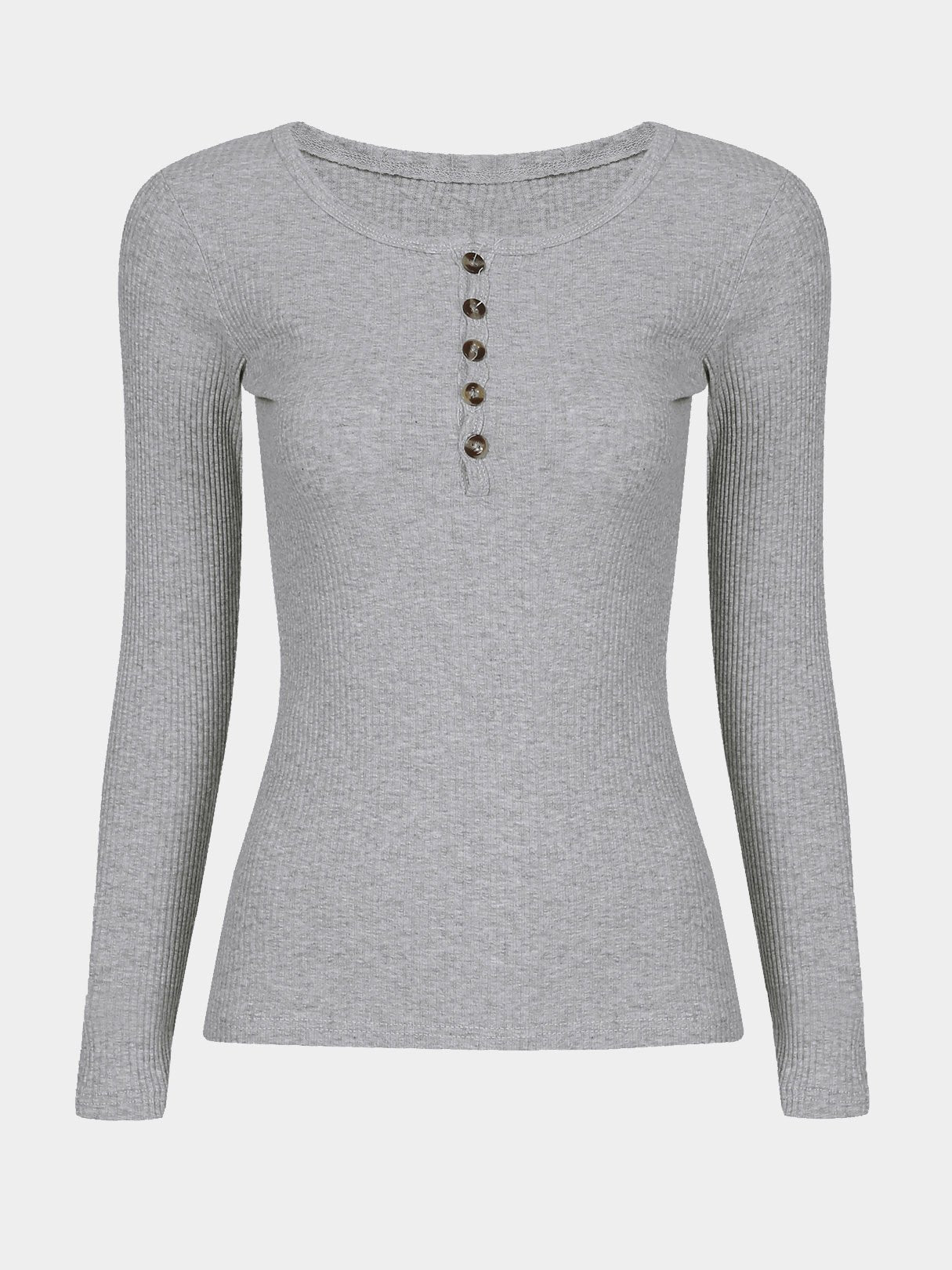Wholesale Long Sleeves Button Course Round Neck T-Shirt