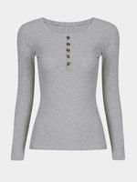 Wholesale Long Sleeves Button Course Round Neck T-Shirt