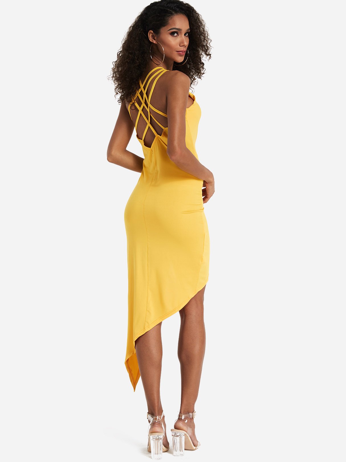 NEW FEELING Womens Yellow V-Neck Dresses