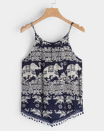 Wholesale Scoop Neck Printed Sleeveless Navy Camis