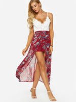 OEM Ladies Burgundy Floral Dresses