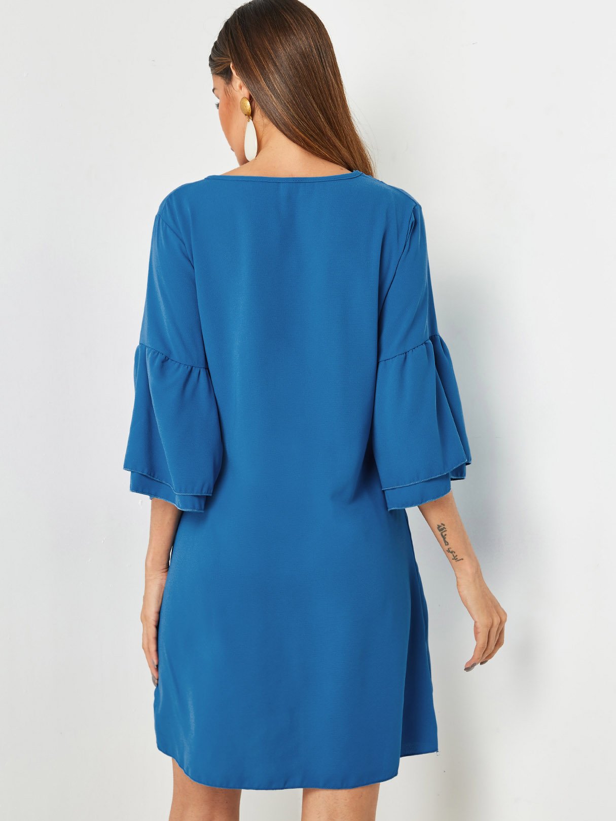 NEW FEELING Womens Blue V-Neck Dresses