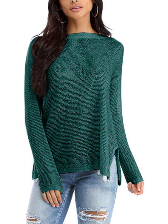 Wholesale Bateau Plain Long Sleeve Slit Hem Top