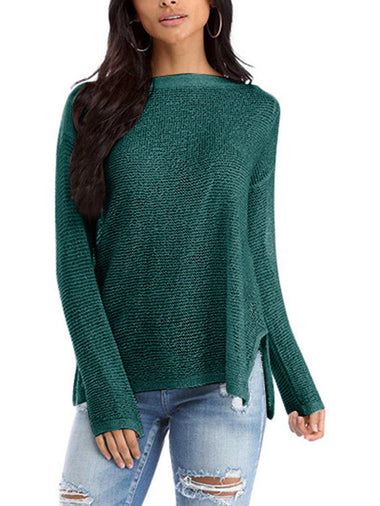 Wholesale Bateau Plain Long Sleeve Slit Hem Top