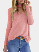 Wholesale V-Neck Long Sleeve Pink T-Shirts