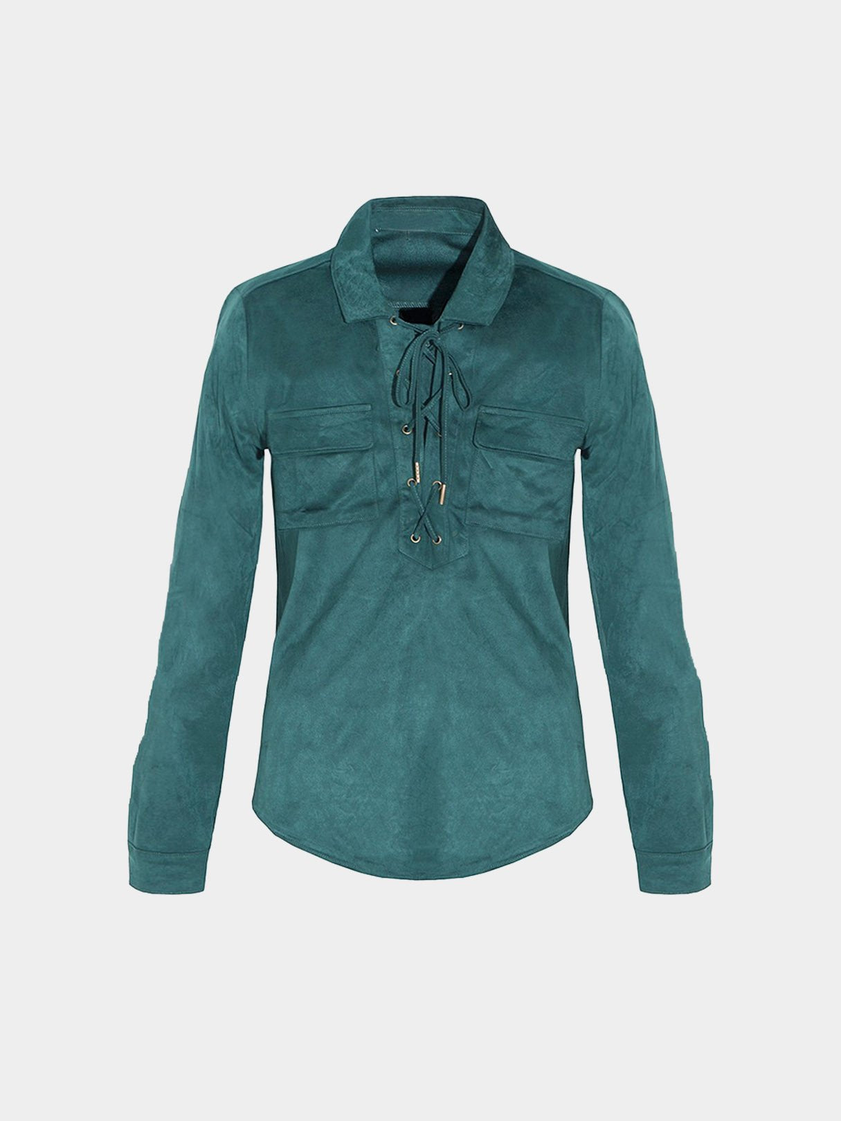 Wholesale Crossed Front Long Sleeve Dark Green Blouses