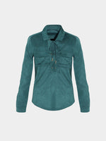Wholesale Crossed Front Long Sleeve Dark Green Blouses