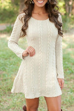 Wholesale Beige Round Neck Long Sleeve Plain Mini Dress