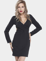Wholesale Black V-Neck Long Sleeve Zip Back Cut Out Sexy Dress