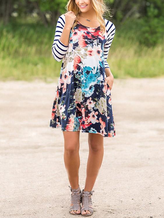 OEM Ladies Navy Floral Dresses
