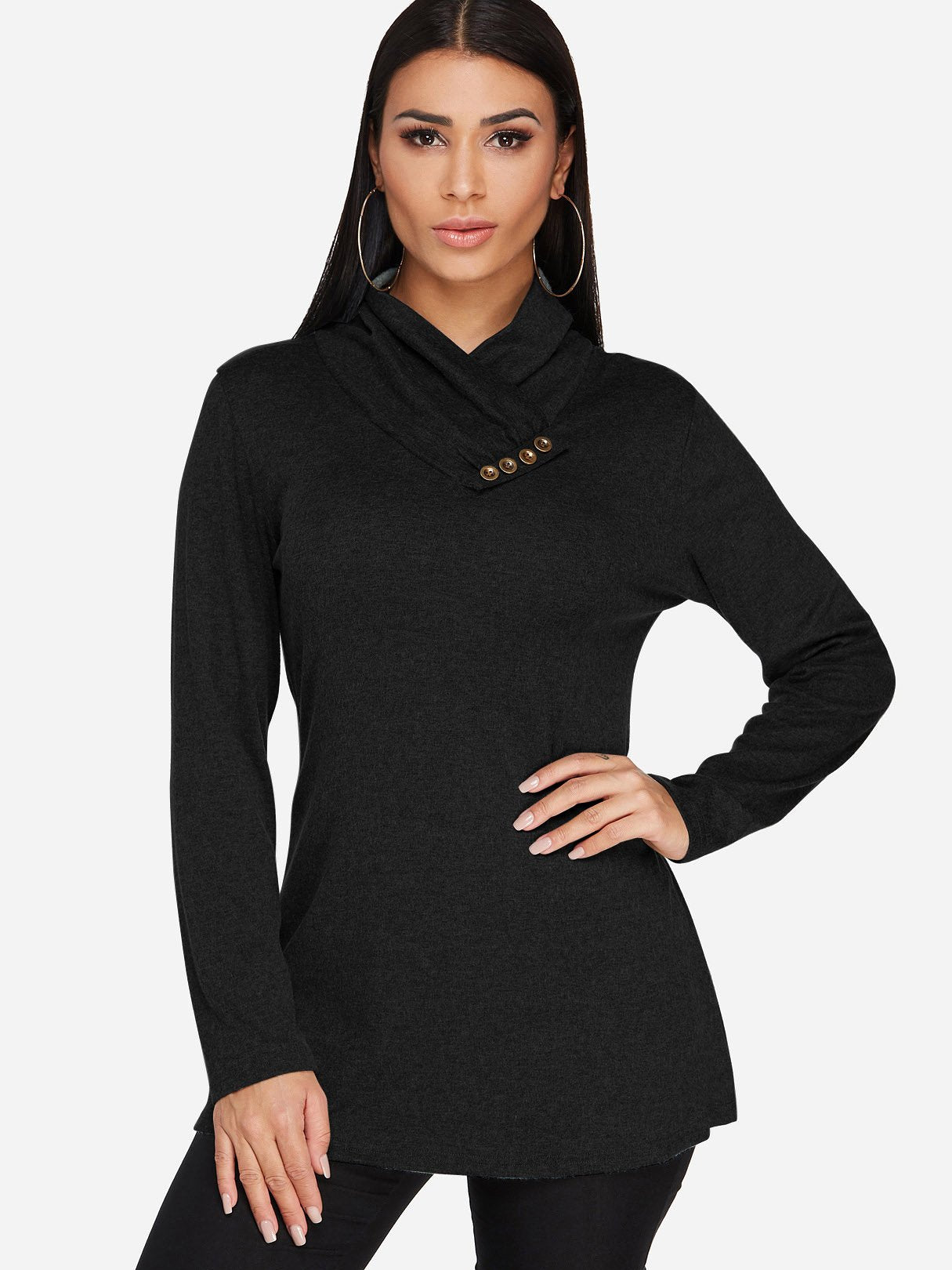 Wholesale Drape Sagging Plain Long Sleeve Black T-Shirts