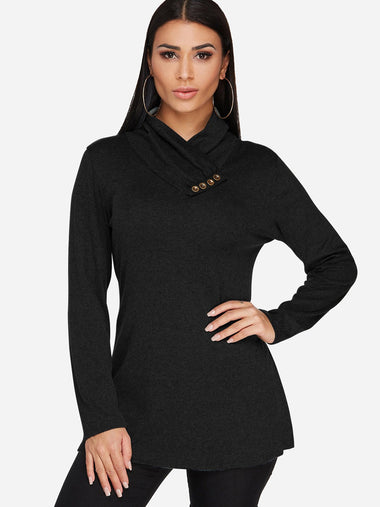 Wholesale Drape Sagging Plain Long Sleeve Black T-Shirts