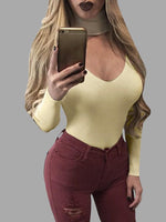 Wholesale High Neck Long Sleeve Bodycon Hem Beige T-Shirts