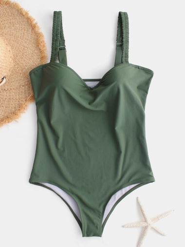 Wholesale V-Neck Sleeveless Green One-Pieces Swimwear