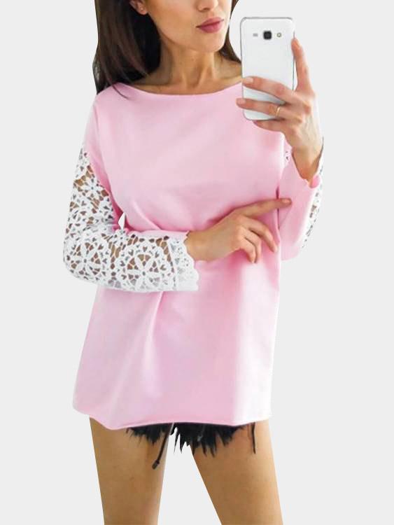 Wholesale Round Neck Lace Long Sleeve T-Shirt
