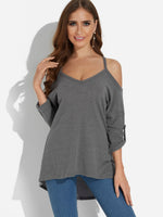 Wholesale Cold Shoulder Long Sleeve Grey Top