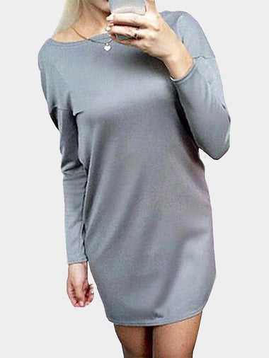 Wholesale Grey Round Neck Long Sleeve Hollow Mini Dresses