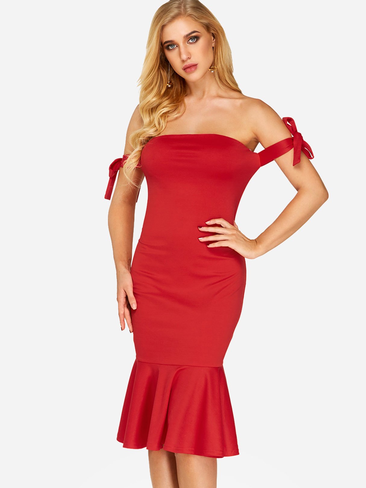 OEM Ladies Red Off The Shoulder Dresses
