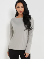 Wholesale Crew Neck Plain Long Sleeve Grey Tee