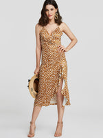 Wholesale V-Neck Crossed Collar Sleeveless Polka Dot Crossed Front Backless Irregular Hem Casual Dress
