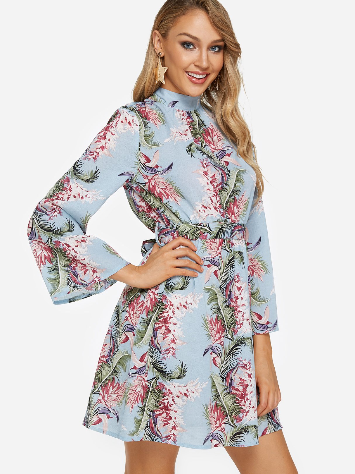 OEM Ladies Blue Floral Dresses