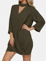 Wholesale V-Neck 3/4 Sleeve Length Plain Crossed Front Cut Out Irregular Hem Casual Dresses
