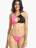 Wholesale Halter Cut Out Sleeveless Black & Pink 2 Piece Bikinis
