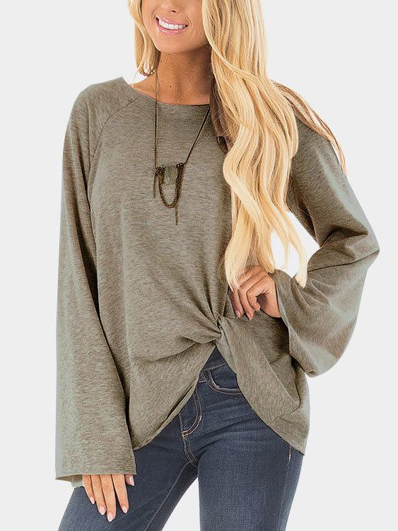 Wholesale Round Neck Crossed Front Long Sleeve T-Shirts