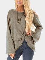 Wholesale Round Neck Crossed Front Long Sleeve T-Shirts
