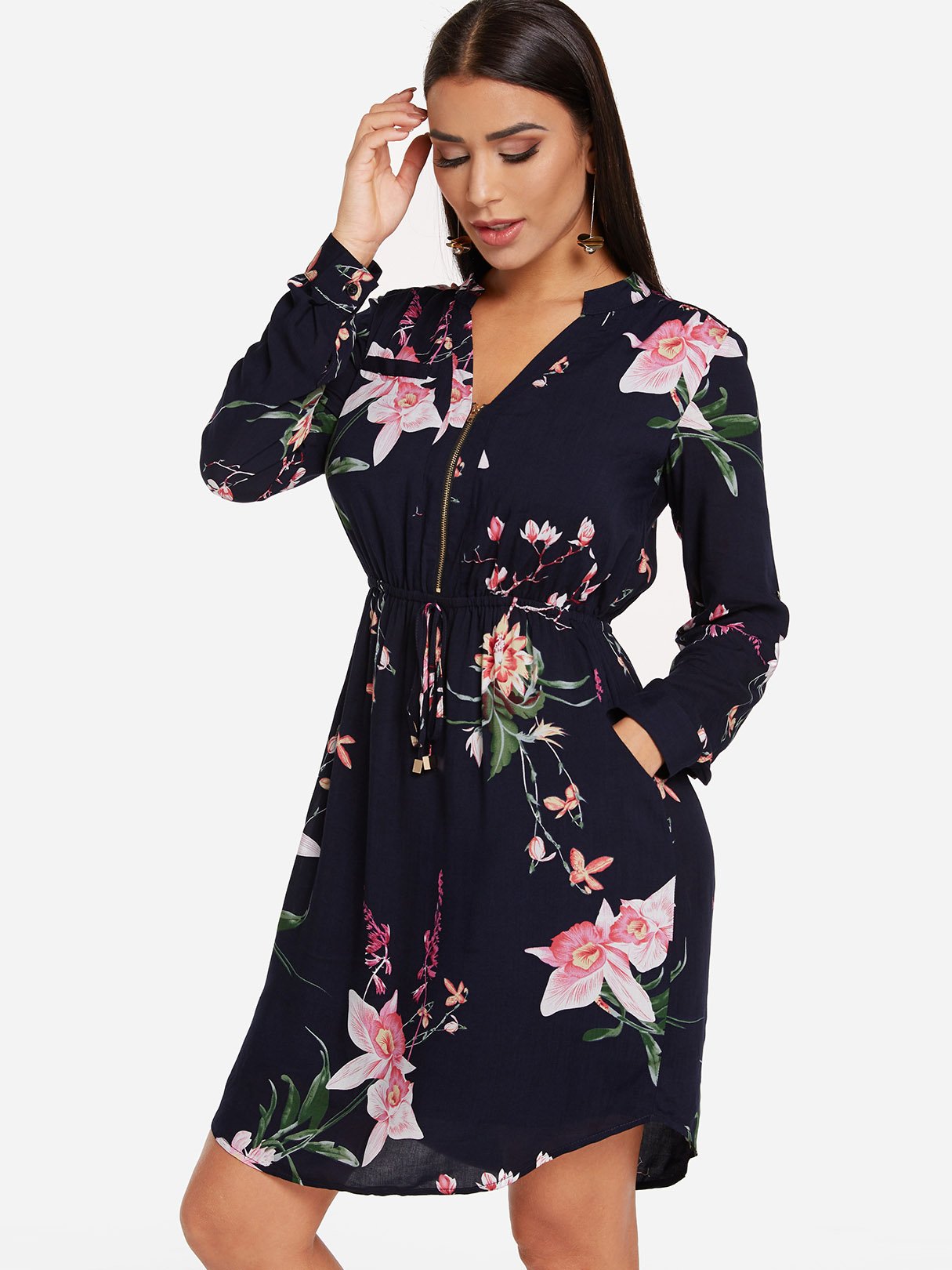 OEM Ladies Navy Floral Dresses