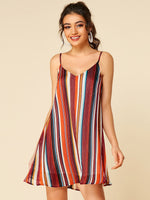 Wholesale V-Neck Sleeveless Stripe Backless Dresses