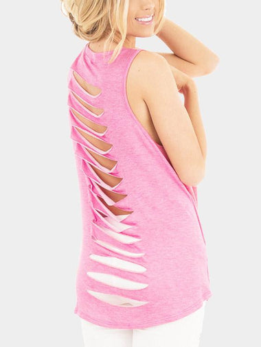 Wholesale Round Neck Hollow Cut Out Sleeveless Pink Camis