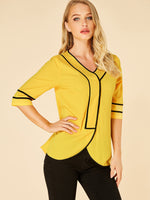 Wholesale V-Neck Plain Half Sleeve Yellow Blouses