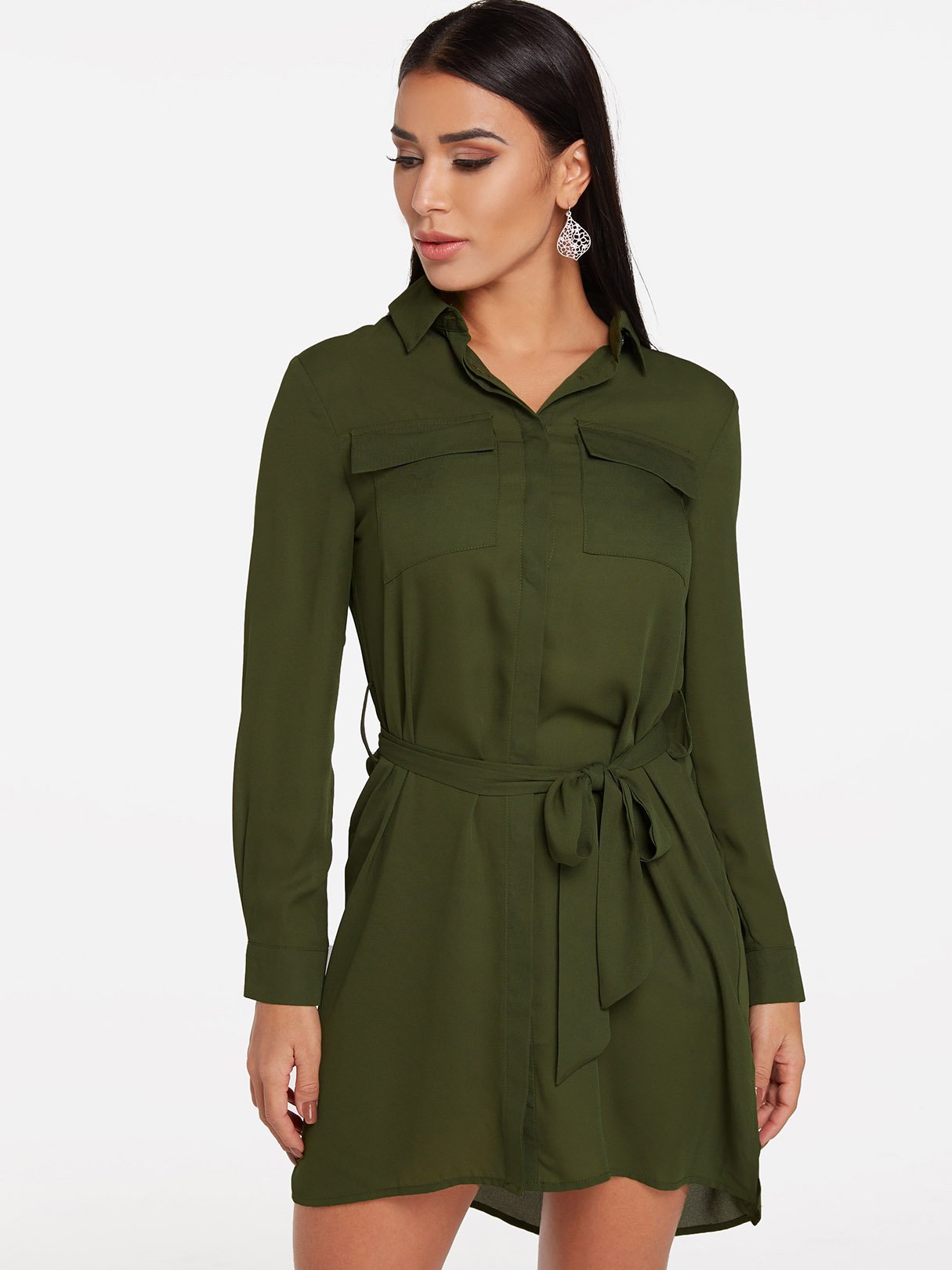 OEM Ladies Green Shirt Dresses